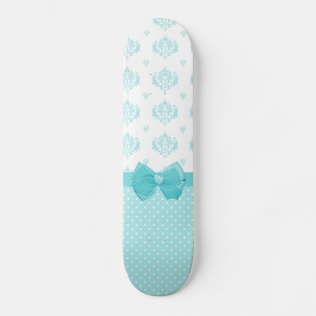 Skate Azul Aqua Damasco com Faixa Turquesa (Frente)