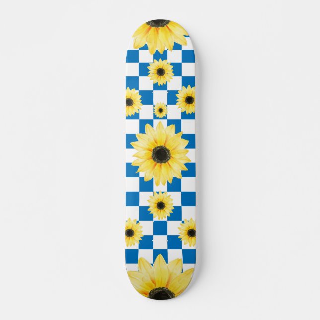 Skate Azul e branco Checkup e girassol (Frente)