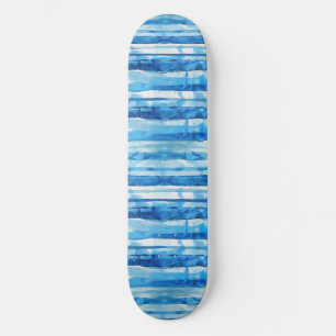 Skate Azul e branco de aquarela com risca