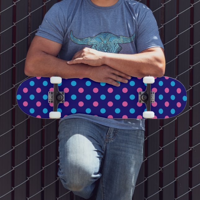 Skate Azul Marinho Rosa Ciano Padrão de Bolinhas (Ao ar livre 3)
