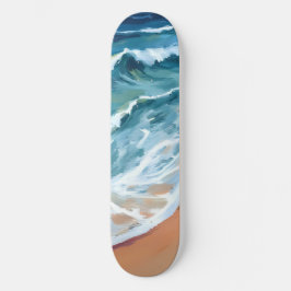 Skate Azul-Oceano Ondas Aquarela