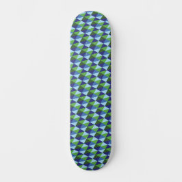 Skate Azul Retro e Triângulos Geométricos Verdes