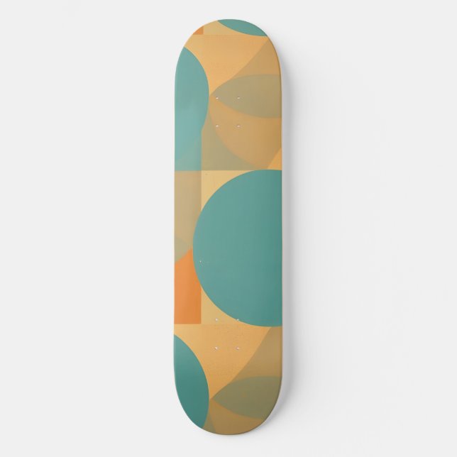 Skate Azul Turquesa, Bege e Laranja em Padrão de Estilo  (Frente)