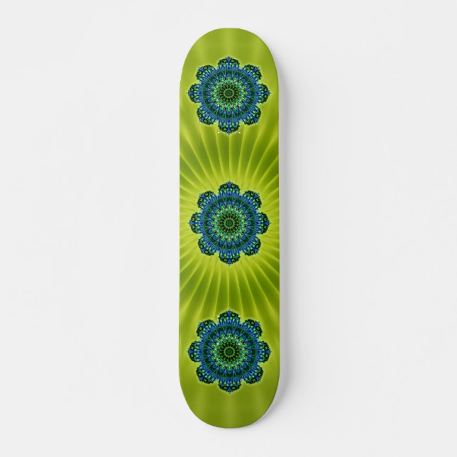 Skate Azul verde Mandala | Flor verde-claro (Frente)