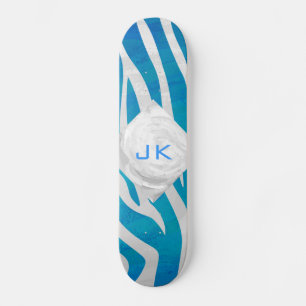 Skate Azul Zebra e Branco com Monograma
