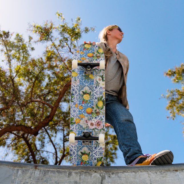 Skate Azulejos estilo siciliano com flores e limão (Ao ar livre 1)