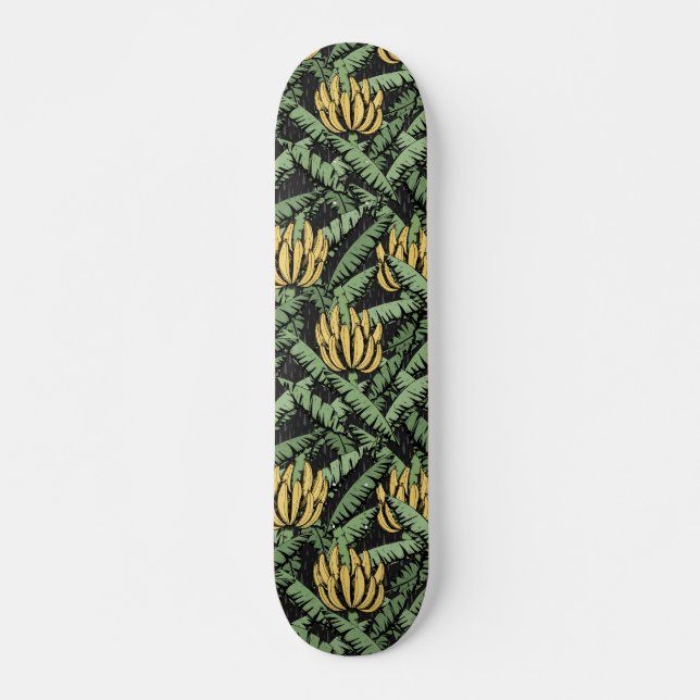 Skate Bananas Amarelas Tropicais e Folhas de Preto (Frente)