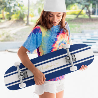 Skate Bandas brancas Douradas, Monogramas, de cor azul