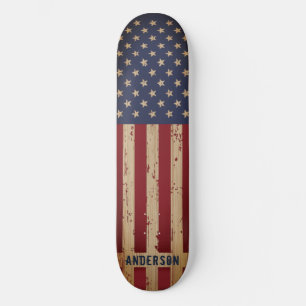 Skate Bandeira Americana Patriótica Personalizada Madei