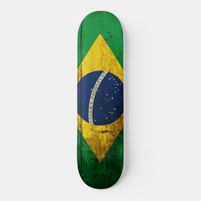Skate Bandeira de Brasil na grão de madeira velha (Frente)