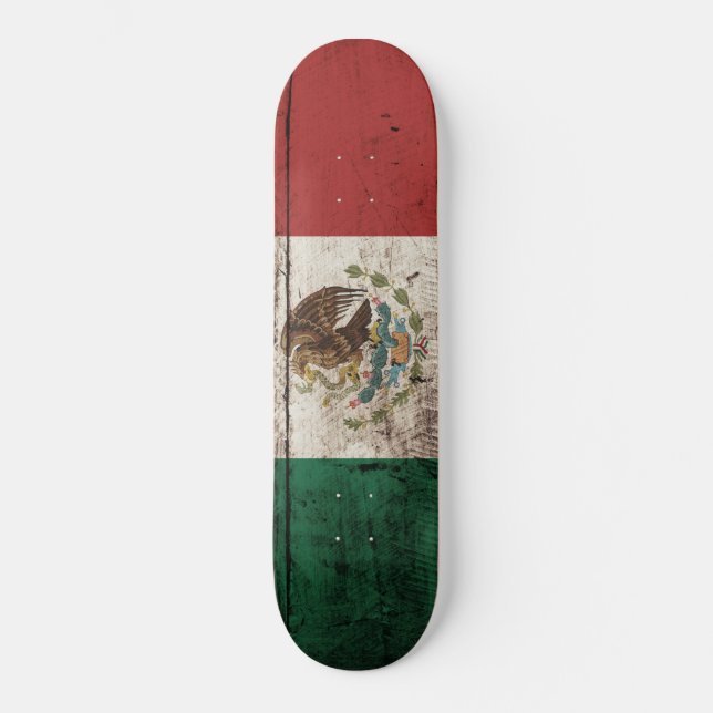 Skate Bandeira de México na grão de madeira velha (Frente)