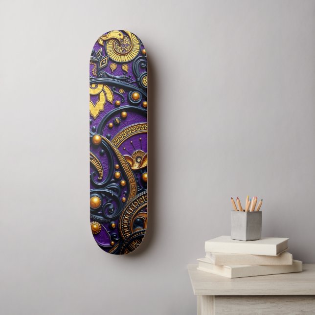 Skate Beautiful Purple Black Gold Floral Abstract (Arte de parede)