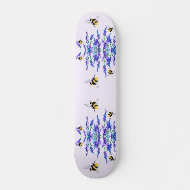 Skate Beautiful Spring Flowers and Bees Flying - Drawing (Frente)