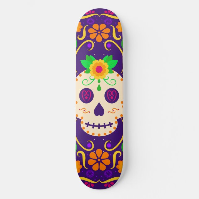 Skate Belo crânio com flores Día de los Muertos (Frente)