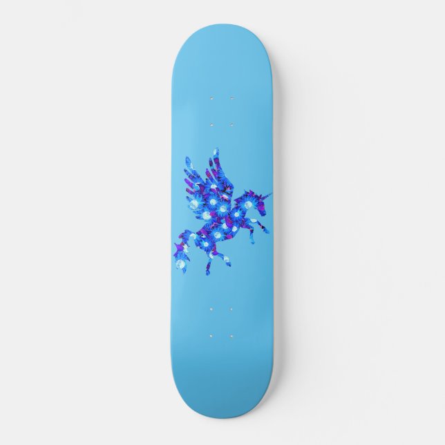 Skate Blue and Purple Flowers Pattern Unicorn Pegasus (Frente)