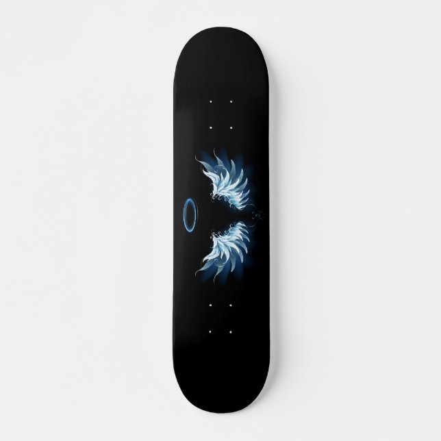 Skate Blue Glowing Angel Wings on black background (Frente)