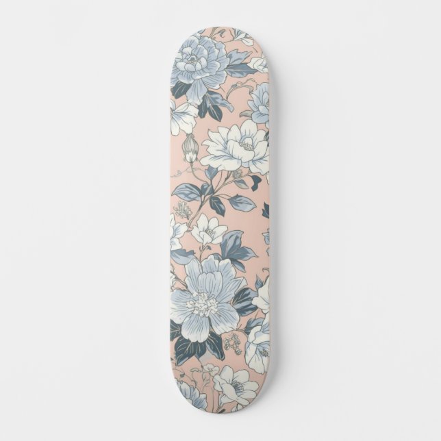 Skate Blue Peonies Peach Botanical Vintage Floral (Frente)
