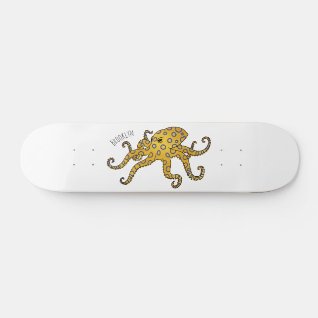 Skate Blue-ringed octopus cartoon illustration (Horz)