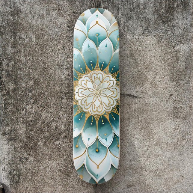 Skate Blue Teal Dourado Floral Mandala (Criador carregado)