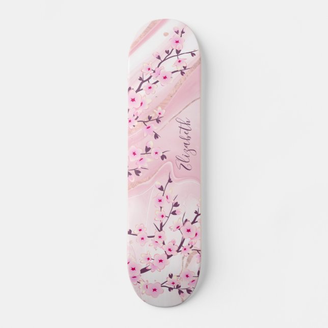 Skate Blush Marble Cherry Blossom Monograma Girly (Frente)