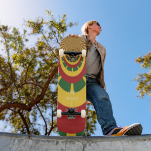 Skate Board Vermelho Dourado Verde Rasta