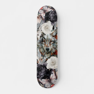 Skate Boho Lobo Cinza Florais Góticos & Borboletas