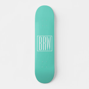Skate Bold Modern 3 Iniciais Monograma   Branco Em Aqua