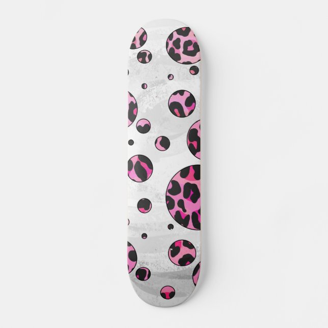 Skate Bolinhas-leopardo-preto e Impressão cor-de-rosa-qu (Frente)