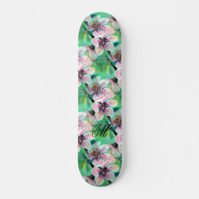 Skate Bonito Monograma da árvore de cereja Sakura japone (Frente)