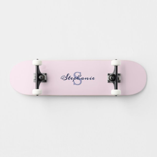 Skate Bonito Pastel Cor-de-rosa Elegante Simples Monogra (Horz)