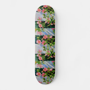 Skate Bonito rosa, rosas vermelhas, flor aquarela