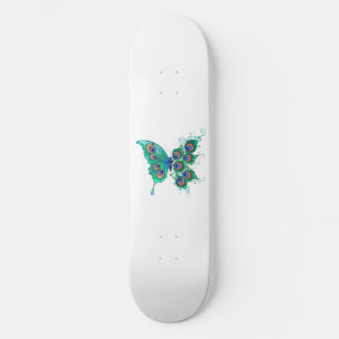 Skate Borboleta com Penas de Pavão Verde