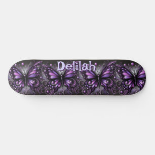 Skate Borboleta Gótica Preta Púrpura Personalizada