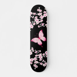 Skate Borboleta Preta Rosa E Flores De Cereja