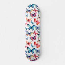 Skate Borboletas Aquarela Padrão Colorido da Natureza