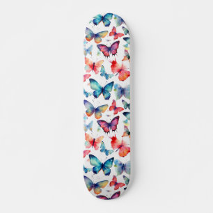 Skate Borboletas Aquarela Padrão Colorido da Natureza