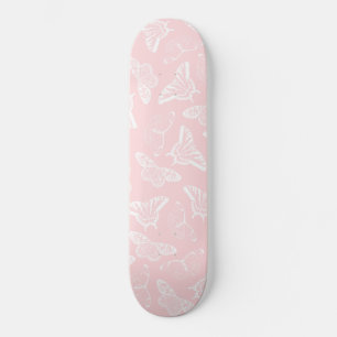 Skate Borboletas brancas elegantes Design rosa
