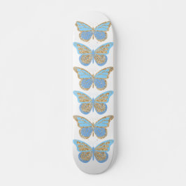 Skate Borboletas Brilho Azul Dourado