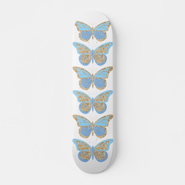 Skate Borboletas Brilho Azul Dourado (Frente)