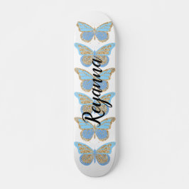 Skate Borboletas Brilho Azul Dourado Personalizadas