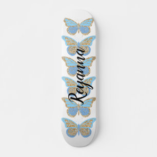 Skate Borboletas Brilho Azul Dourado Personalizadas
