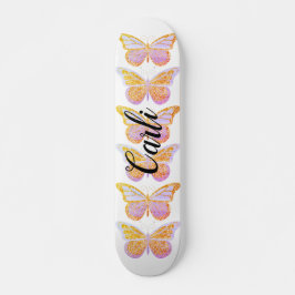 Skate Borboletas Brilho Dourado Roxo Personalizadas