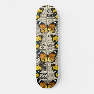 Skate Borboletas Cor Quente Jornal Antigo Borboleta