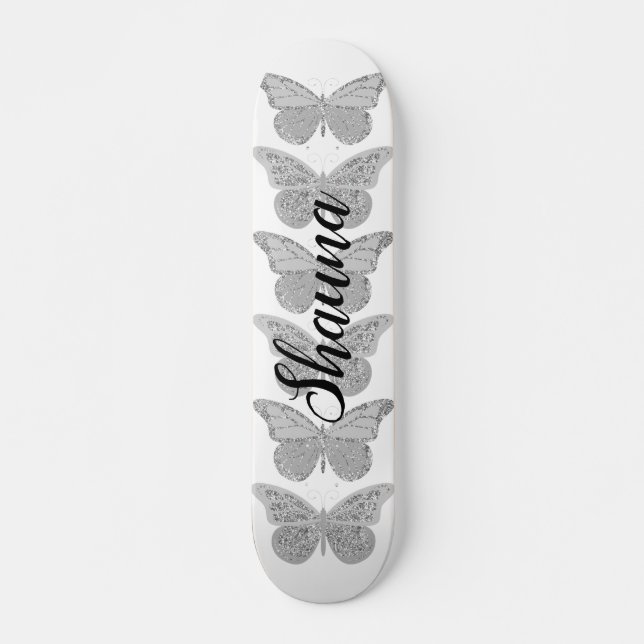 Skate Borboletas de Cinza Silver Sparkle Personalizadas (Frente)