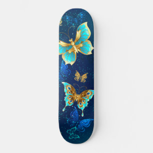 Skate Borboletas de ouro em um fundo azul
