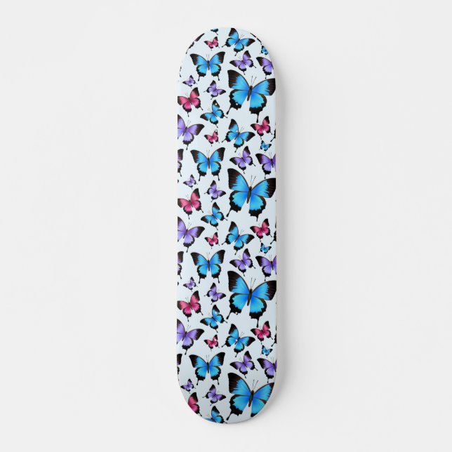 Skate Borboletas Rosa Azul Feminino Fantasioso (Frente)