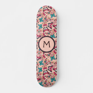 Skate Borboletas Rosa Azul Feminino Fantasioso