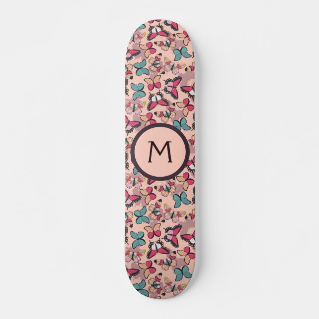 Skate Borboletas Rosa Azul Feminino Fantasioso (Frente)