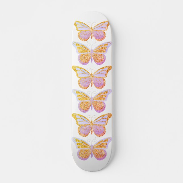 Skate Borboletas Roxo Dourado Brilho (Frente)