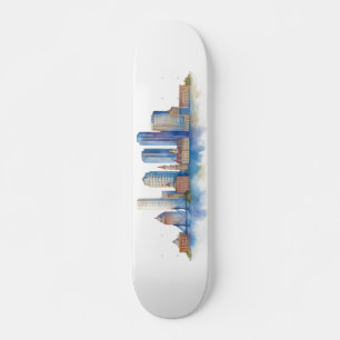 Skate Boston City Skyline Watercolor   Mães de Boston Mo